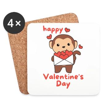 Singe pour la Saint-Valentin animaux mignons avec des cœurs - Dessous de verre (lot de 4) - blanc - Devant