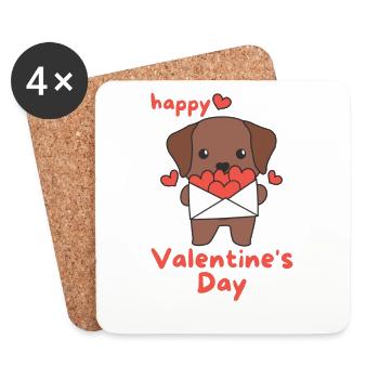 Labrador pour la Saint-Valentin de jolis animaux avec des cœurs - Dessous de verre (lot de 4) - blanc - Devant