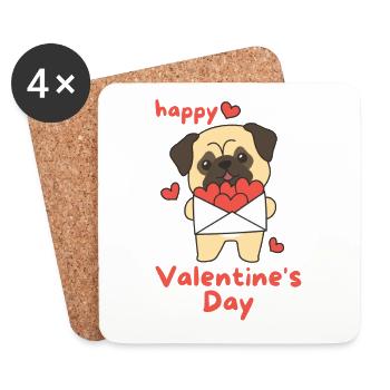 Carlin pour la Saint-Valentin : des animaux mignons avec des cœurs - Dessous de verre (lot de 4) - blanc - Devant
