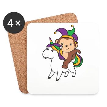 Mardi Gras Affe mit Einhorn Faschings Kostüm - Untersetzer (4er-Set) - Weiß - Vorne
