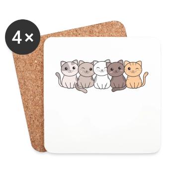 chat kawaii chats animaux mignons pour enfants - Dessous de verre (lot de 4) - blanc - Devant