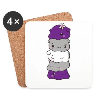 graysexual flag pride LGBTQ cute hippo - Coasters (set of 4) - white - Front
