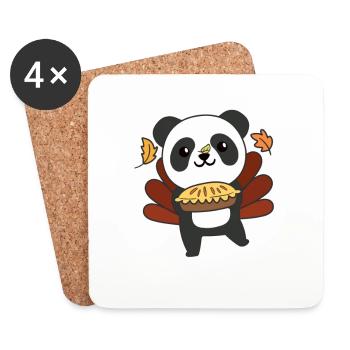 thanksgiving day outfits turkey panda with pie - Coasters (set of 4) - white - Front