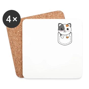 Katze in Tasche süße Katzen in Brusttasche - Untersetzer (4er-Set) - Weiß - Vorne
