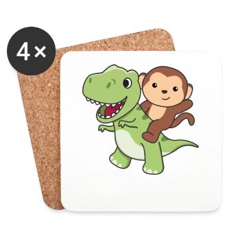 Affe reitet auf T-Rex süßer Dino mit Affen - Untersetzer (4er-Set) - Weiß - Vorne