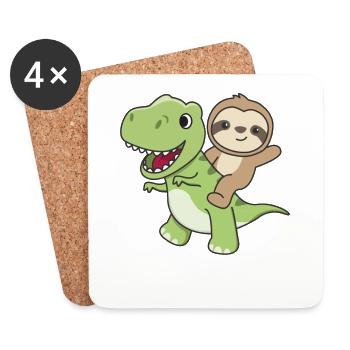 Paresseux sur T-Rex mignon dino avec des paresseux - Dessous de verre (lot de 4) - blanc - Devant