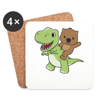 Wombat monte sur un Dino mignon T-Rex avec des wombats - Dessous de verre (lot de 4) - blanc - Devant