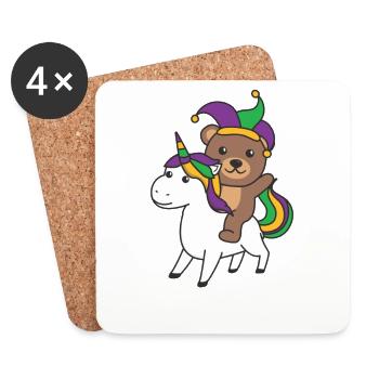 Mardi Gras Bär mit Einhorn Faschings Kostüm - Untersetzer (4er-Set) - Weiß - Vorne