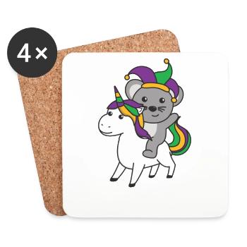 Mardi Gras Maus mit Einhorn Faschings Kostüm - Untersetzer (4er-Set) - Weiß - Vorne