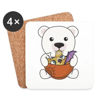 Nouilles Nouilles japonaises Halloween Ours polaire Ramen - Dessous de verre (lot de 4) - blanc - Devant