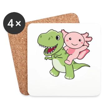 Axolotl monte sur le dino sucré T-Rex avec axolotls - Dessous de verre (lot de 4) - blanc - Devant