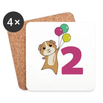 Ballons de deuxième anniversaire de cochon d’Inde - Dessous de verre (lot de 4) - blanc - Devant