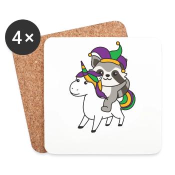 Mardi Gras Waschbär mit Einhorn Faschings Kostüm - Untersetzer (4er-Set) - Weiß - Vorne