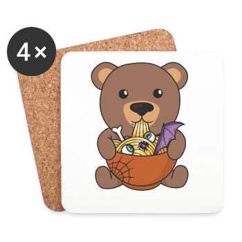 Nouilles japonaises Nouilles d’Halloween L’ours mange des ramen - Dessous de verre (lot de 4) - blanc - Devant
