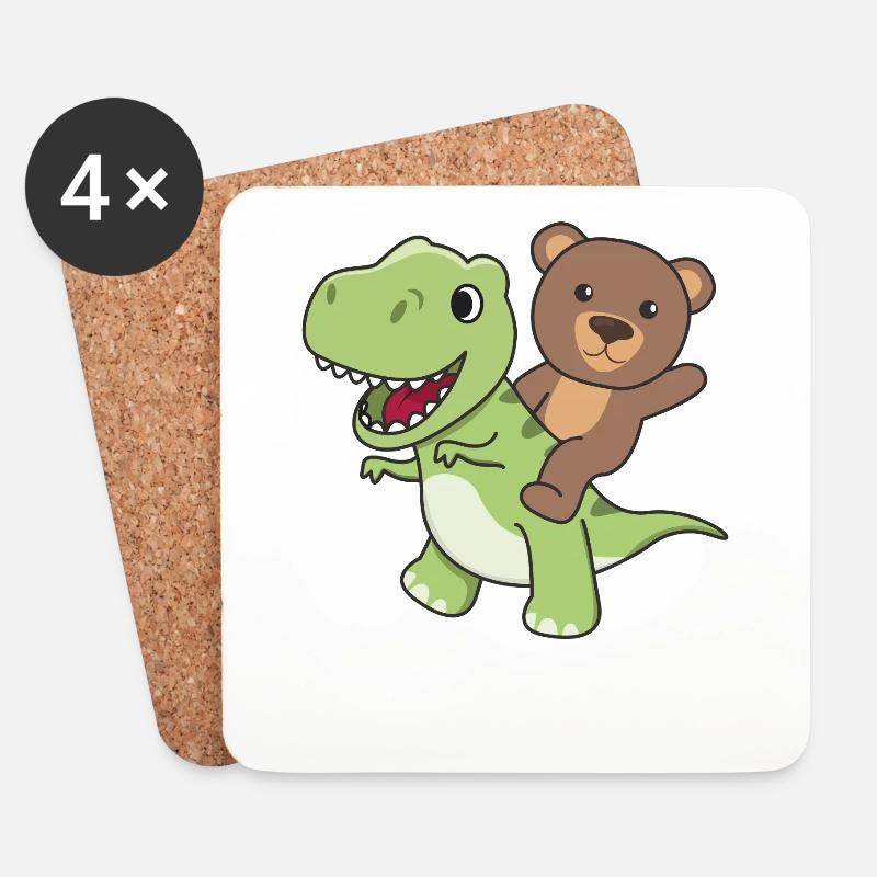 Bär reitet auf T-Rex süßer Dino mit Bären - Untersetzer (4er-Set) - Weiß