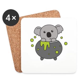 Koala Happy Halloween Hexenkessel Fledermaus - Untersetzer (4er-Set) - Weiß - Vorne