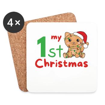 Chat de Noël Chats mon 1er Noël - Dessous de verre (lot de 4) - blanc - Devant