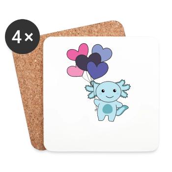 Omnisexuell Flagge Ballon Herz Pride LGBTQ Axolotl - Untersetzer (4er-Set) - Weiß - Vorne