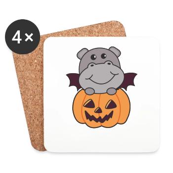 Hippo Halloween Kürbis Fledermaus Kostüm - Untersetzer (4er-Set) - Weiß - Vorne