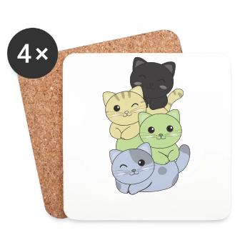 cassgender Flag Pride LGBTQ cute cats - Coasters (set of 4) - white - Front