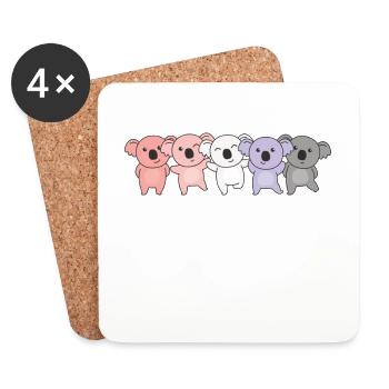 cupioromantique Flag Pride LGBTQ mignon koala - Dessous de verre (lot de 4) - blanc - Devant