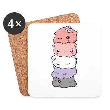 cupioromantic Flag Pride LGBTQ cute hippo - Coasters (set of 4) - white - Front