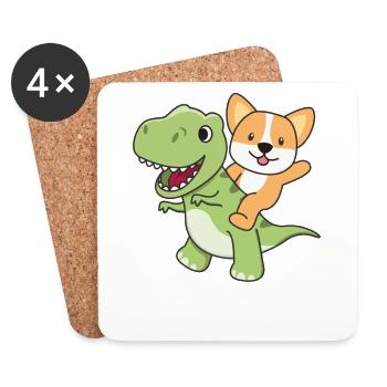 Corgi monte sur un Dino mignon T-Rex avec des chiens - Dessous de verre (lot de 4) - blanc - Devant