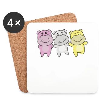 Twink Flag Pride LGBTQ Mignon Hippopotame - Dessous de verre (lot de 4) - blanc - Devant
