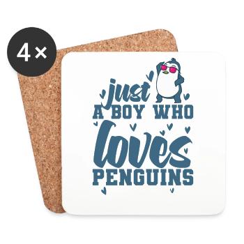 Juste un garçon qui aime Penguins Bird - Dessous de verre (lot de 4) - blanc - Devant