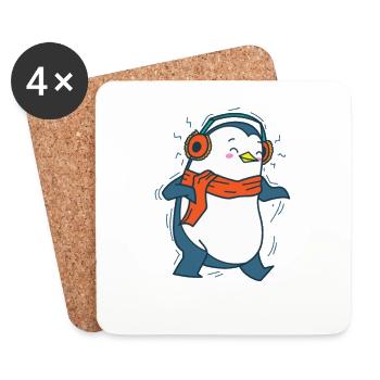 Penguin listens to music with headphones Antarctica - Coasters (set of 4) - white - Front