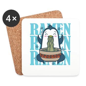 Penguin with Ramen Noodles Antarctica Bird - Coasters (set of 4) - white - Front