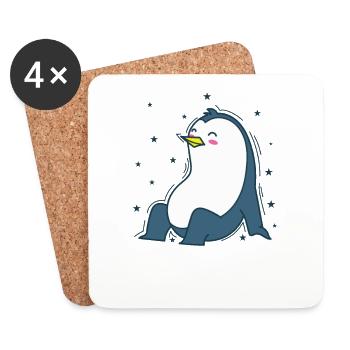 Le pingouin et le ciel nocturne Antarctique - Dessous de verre (lot de 4) - blanc - Devant