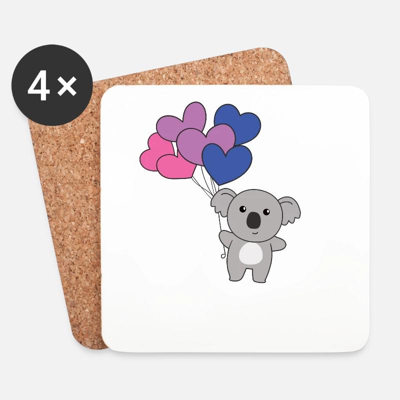 Bi Flagge Ballon Herzen Pride LGBTQ Koala - Untersetzer (4er-Set) - Weiß