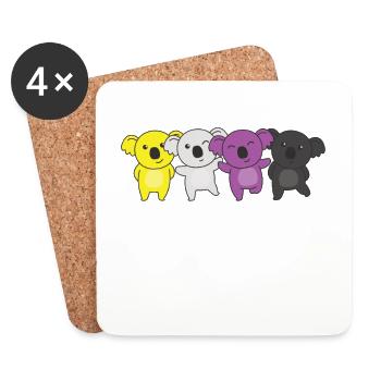 Nonbinaire Flag Pride LGBTQ Mignon Koala - Dessous de verre (lot de 4) - blanc - Devant