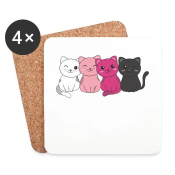 transfem Flag Pride LGBTQ süßer Katzen Haufen - Untersetzer (4er-Set) - Weiß - Vorne