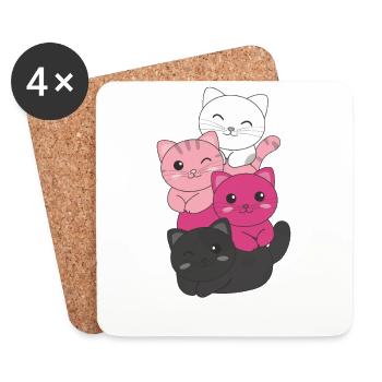transfem Flag Pride LGBTQ süßer Katzen Haufen - Untersetzer (4er-Set) - Weiß - Vorne