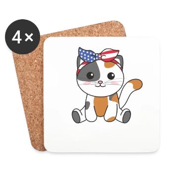 4th of July american cat for kids cute usa cat - Untersetzer (4er-Set) - Weiß - Vorne