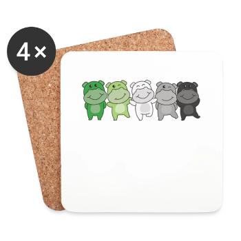 Aromantic Flag Pride LGBTQ Cute Hippo - Coasters (set of 4) - white - Front