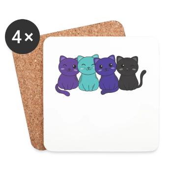 alexigenre drapeau fierté LGBTQ mignon chats groupe - Dessous de verre (lot de 4) - blanc - Devant