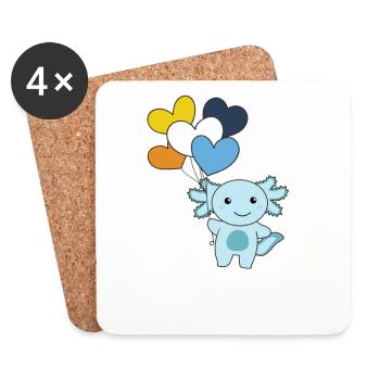 Aroace Flag Ballon Heart Pride LGBTQ Axolotl - Dessous de verre (lot de 4) - blanc - Devant