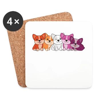 Drapeau lesbien Corgi Pride LGBTQ Mignons Chiens - Dessous de verre (lot de 4) - blanc - Devant