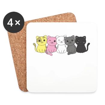 queerplatonic flag pride LGBTQ cute cat pile - Coasters (set of 4) - white - Front