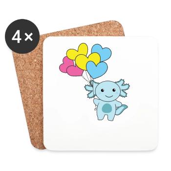 Pansexuell Flagge Ballon Herz Pride LGBTQ Axolotl - Untersetzer (4er-Set) - Weiß - Vorne