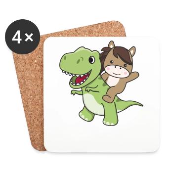 Pferd reitet auf T-Rex süßer Dino mit Pferde - Untersetzer (4er-Set) - Weiß - Vorne