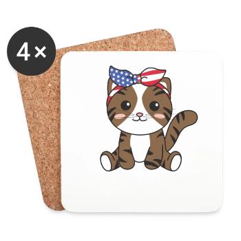 4th of July american cat for kids cute usa cat - Untersetzer (4er-Set) - Weiß - Vorne