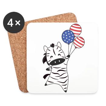 Zebra flies balloons usa cute animals zebras - Coasters (set of 4) - white - Front