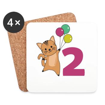 Ballons de deuxième anniversaire de chat pour enfants - Dessous de verre (lot de 4) - blanc - Devant