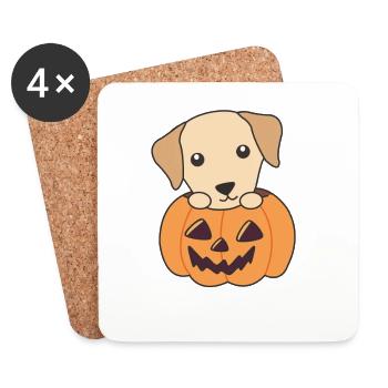 Labrador à la citrouille Chiens mignons Joyeux Halloween - Dessous de verre (lot de 4) - blanc - Devant