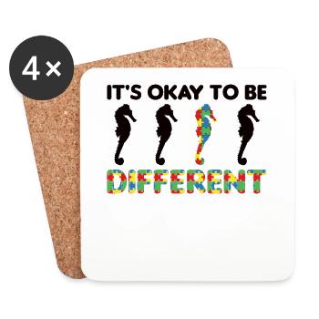 autism awareness month puzzle different seahorse - Coasters (set of 4) - white - Front