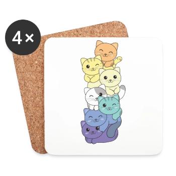 genderfaun Flag Pride LGBTQ mignon cat pile - Dessous de verre (lot de 4) - blanc - Devant